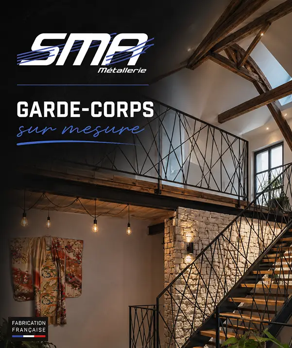 Garde-corps métallique sur mesure réalisé par SMA Métallerie dans les Vosges, alliant sécurité, élégance et finitions haut de gamme pour escaliers, mezzanines, terrasses et balcons.